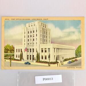 Vintage 1942 Linen Postcard Post Office Building Long Beach California Hoffman